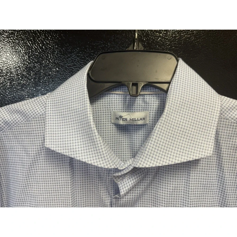 Peter Millar Men's L Blue Patterned Dress Shirt Stretch Button Up Work Golf